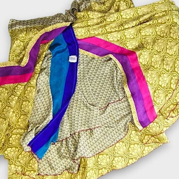 Ganesh Himalaya Womens Wrap Skirt One Size Adjustable Butter Yellow Silk Reverse - Picture 7 of 15